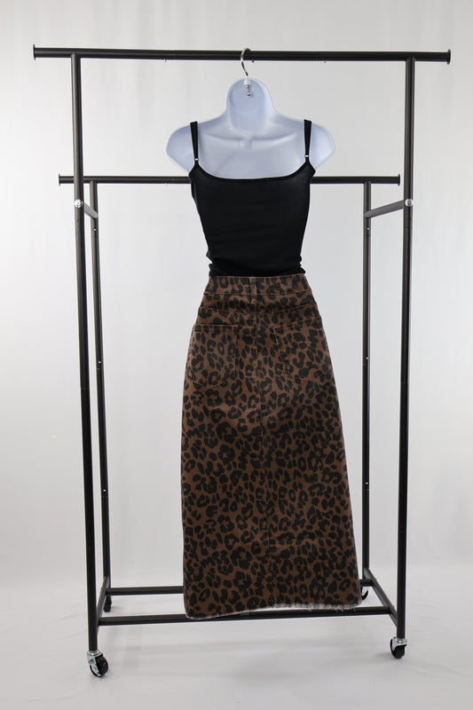 Frayed Leopard Midi Skirt
