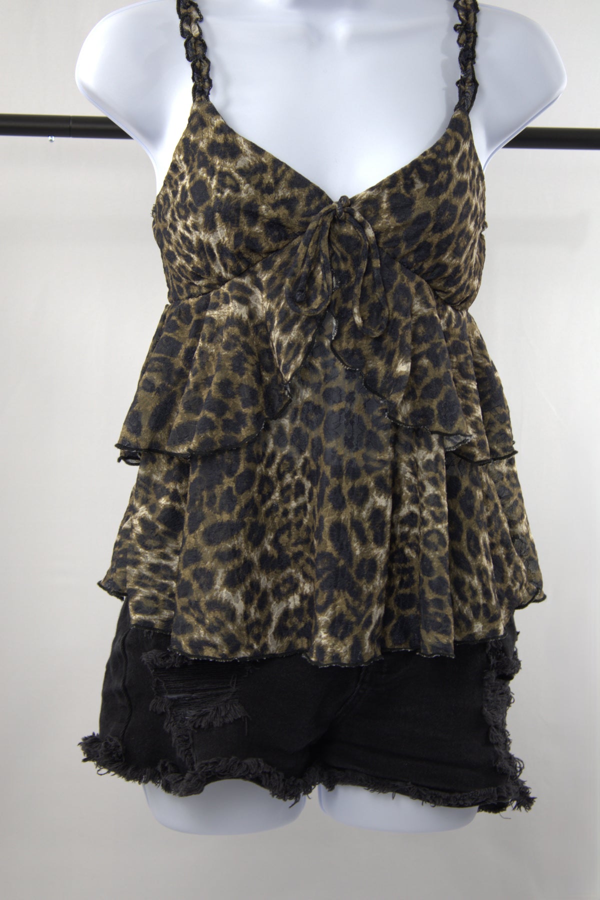 Leopard Ruffle Bow Tie Cami Top