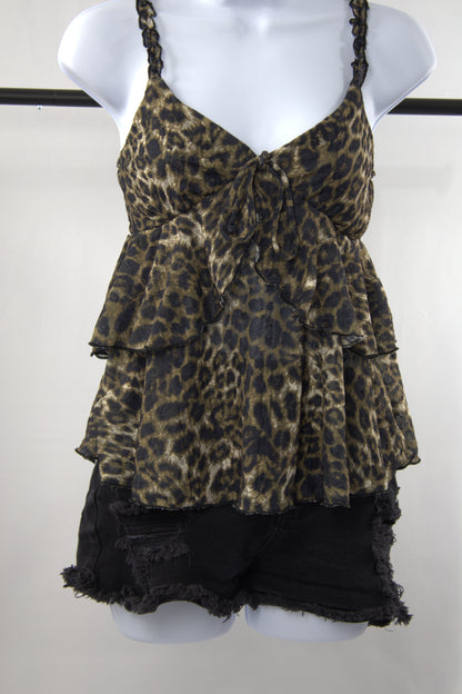 Leopard Ruffle Bow Tie Cami Top