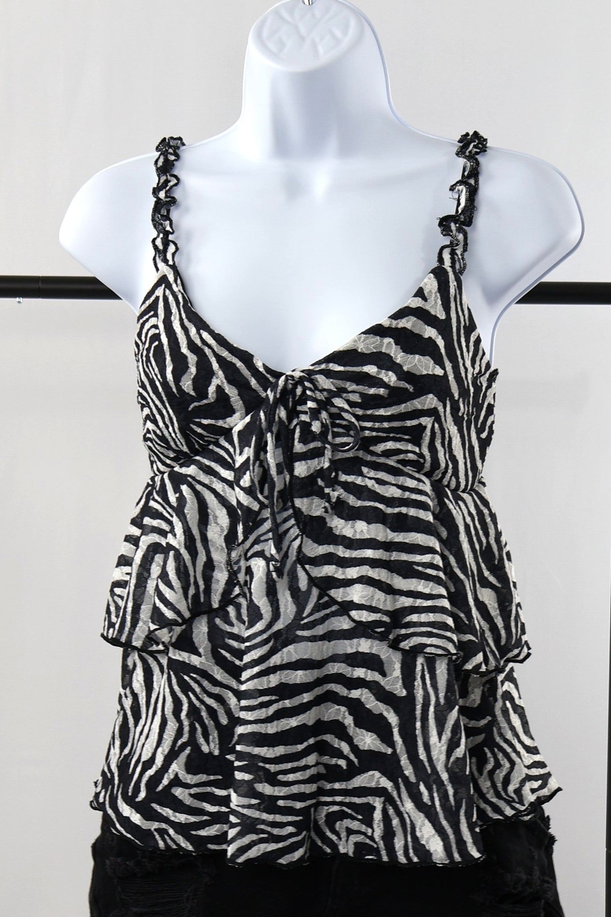 Zebra Ruffle Bow Tie Cami Top