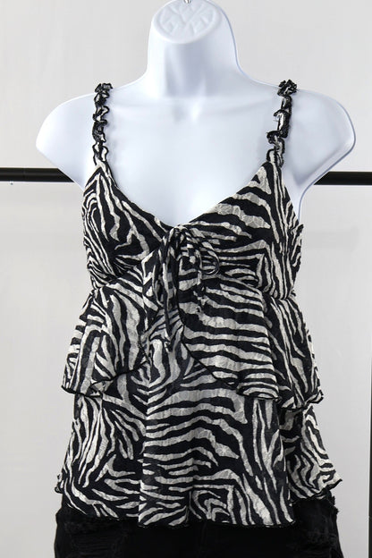 Zebra Ruffle Bow Tie Cami Top