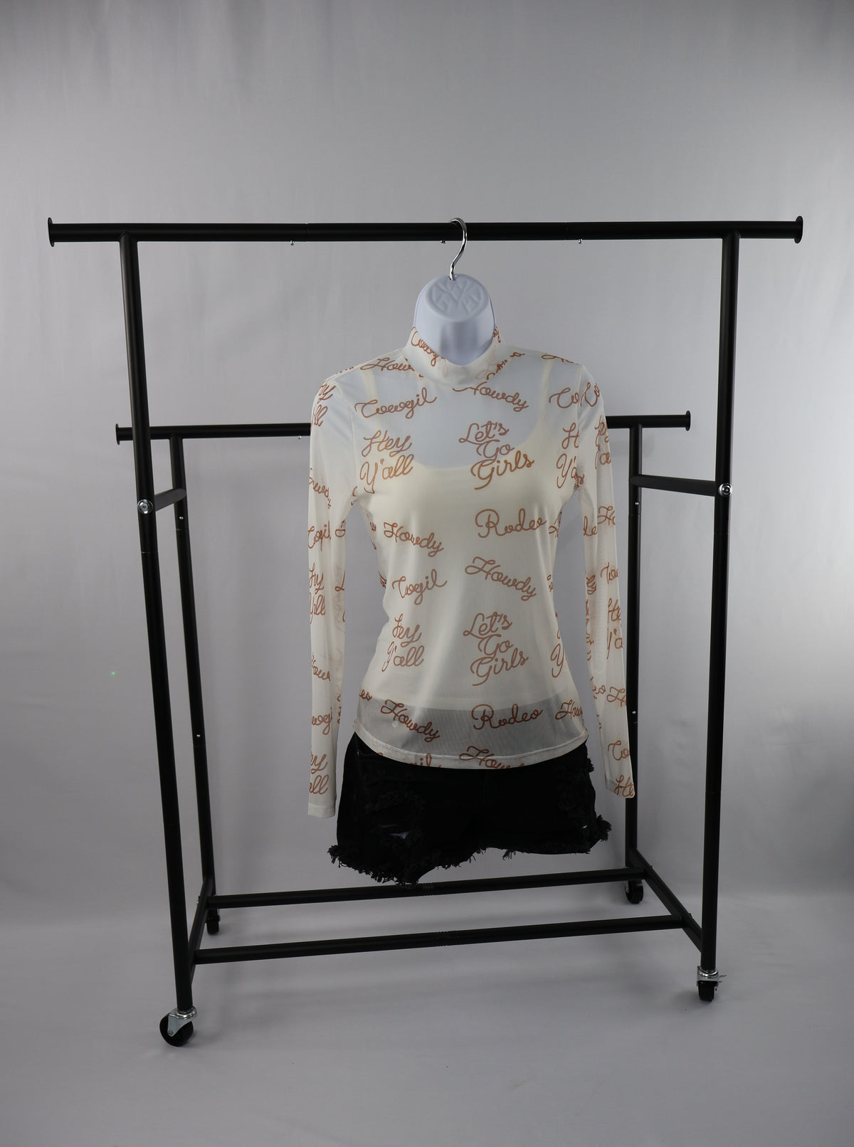 Howdy Yall & Let's go Girls! Long Sleeve Mesh Top
