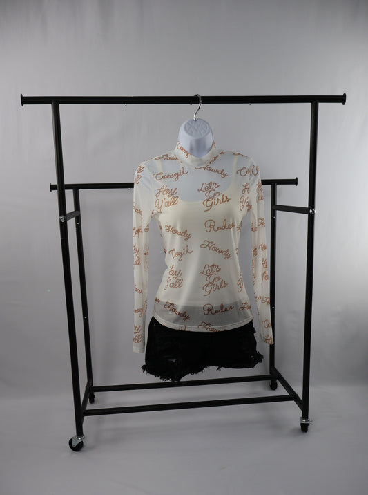 Howdy Yall & Let's go Girls! Long Sleeve Mesh Top
