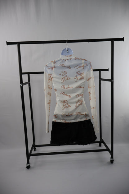 Howdy Yall & Let's go Girls! Long Sleeve Mesh Top