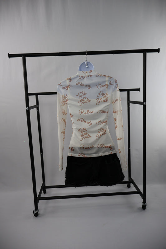 Howdy Yall & Let's go Girls! Long Sleeve Mesh Top