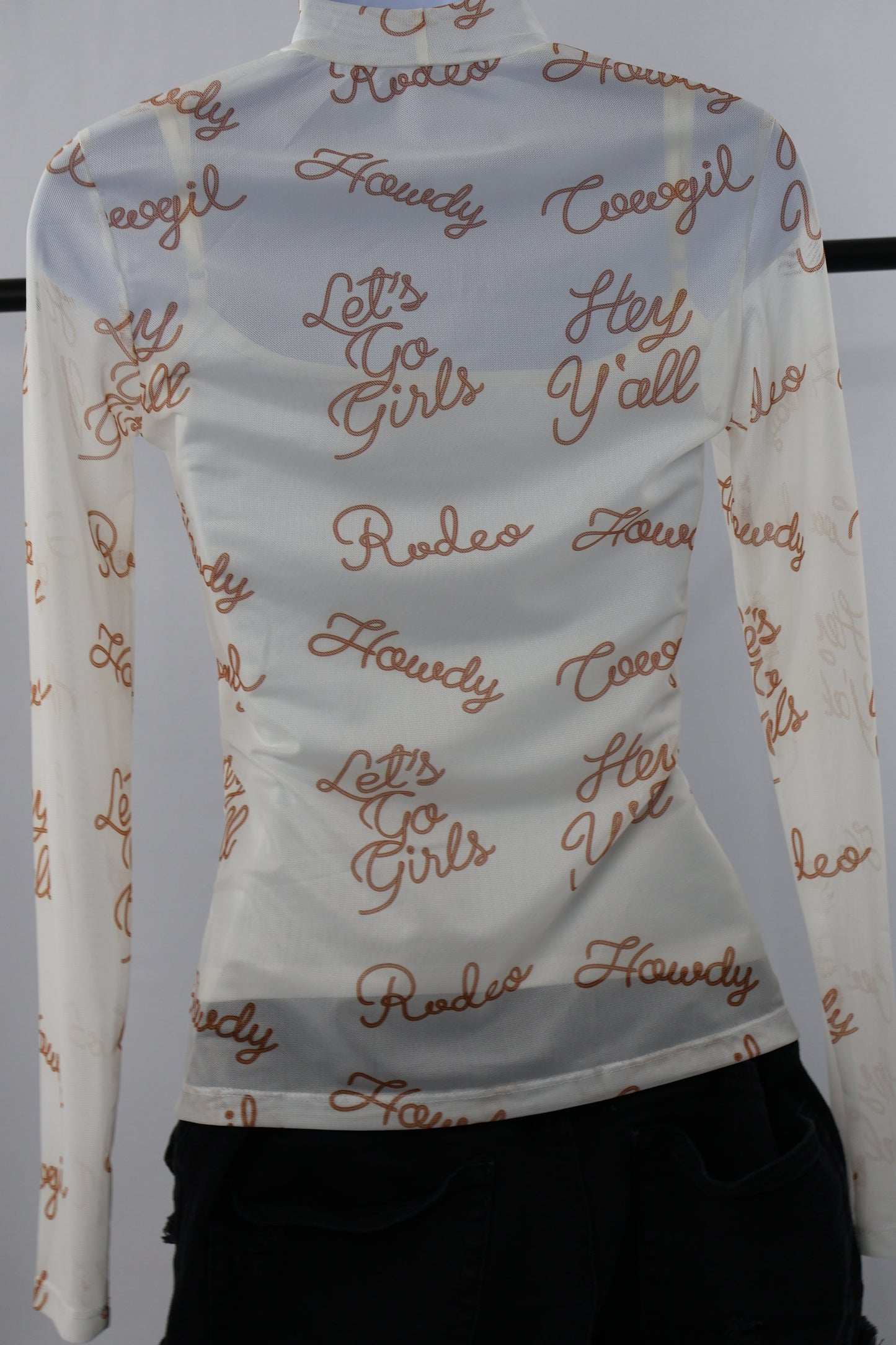 Howdy Yall & Let's go Girls! Long Sleeve Mesh Top