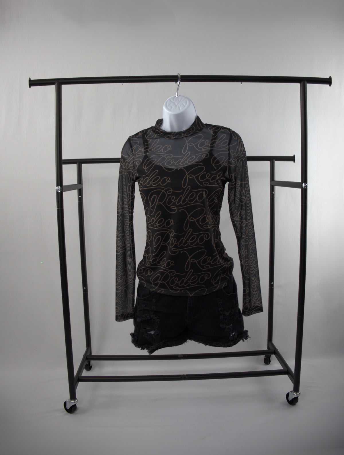 Rodeo Print Long Sleeve Mesh Top