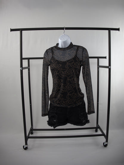 Rodeo Print Long Sleeve Mesh Top