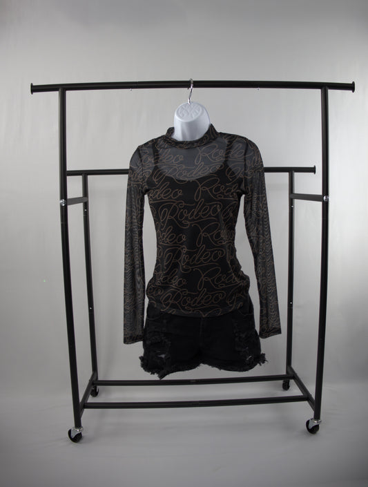 Rodeo Print Long Sleeve Mesh Top