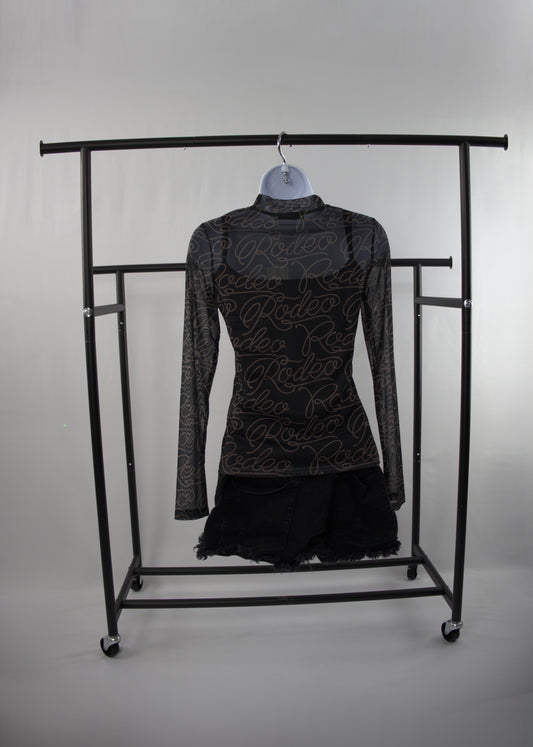 Rodeo Print Long Sleeve Mesh Top