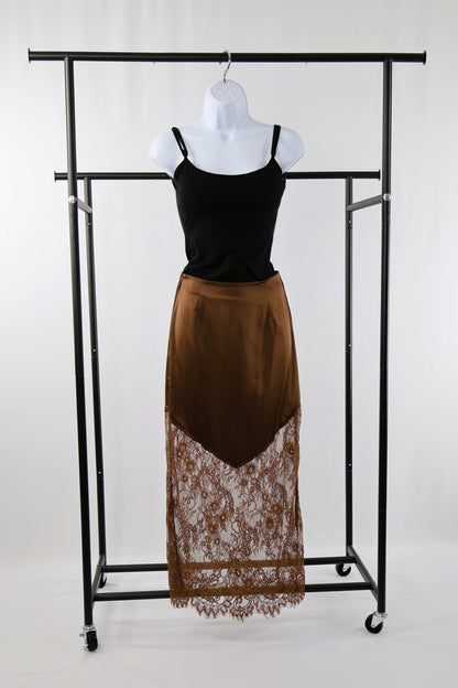 Satin & Lace High Waist Midi Skirt