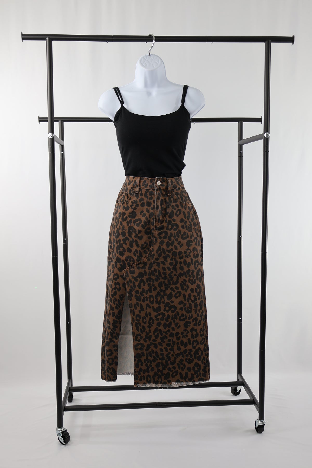 Frayed Leopard Midi Skirt