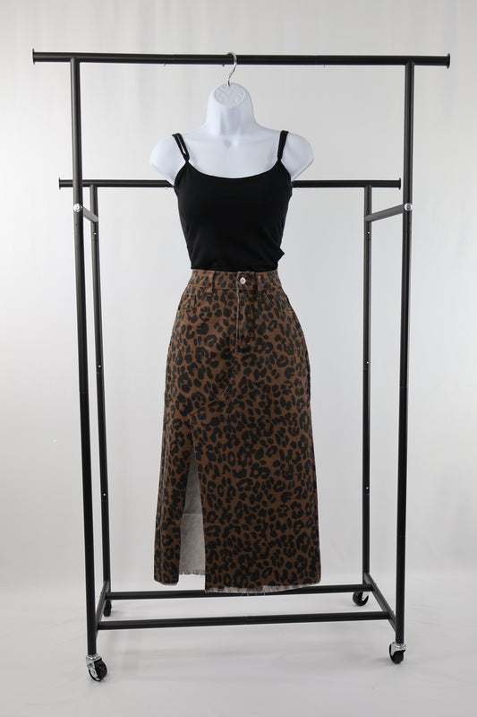 Frayed Leopard Midi Skirt